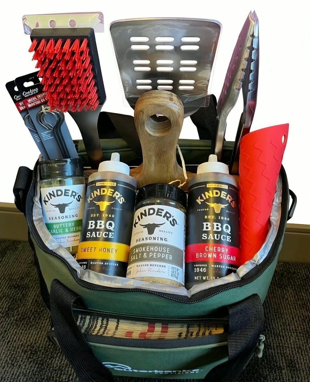Cooler bag with BBQ sauces and grill tools