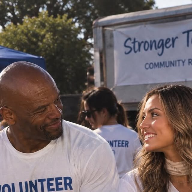 Couple volunteering together packing food donation boxes