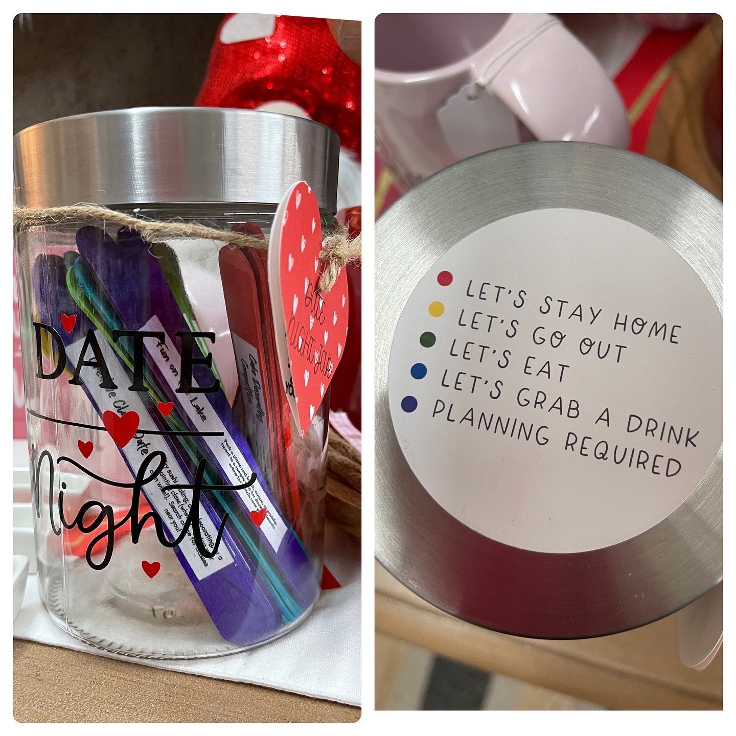 Date night jar with category labels on the lid