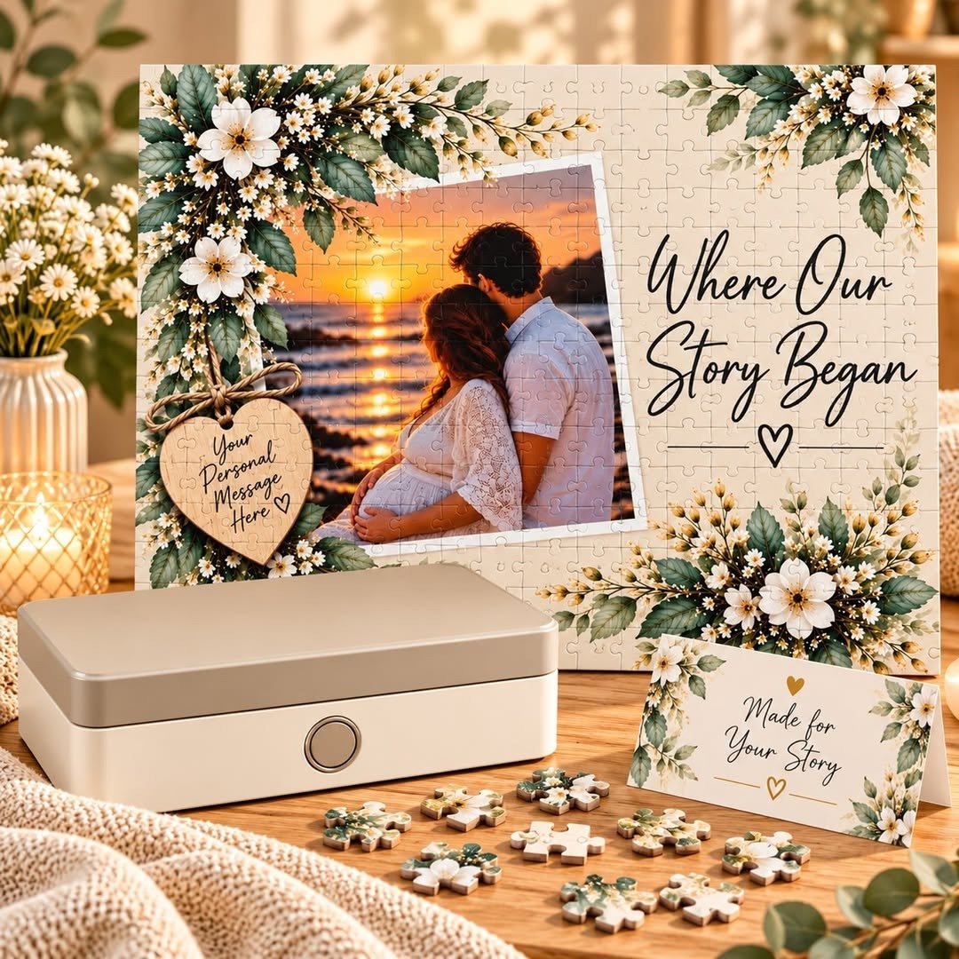 Personalised photo jigsaw puzzle with tin box