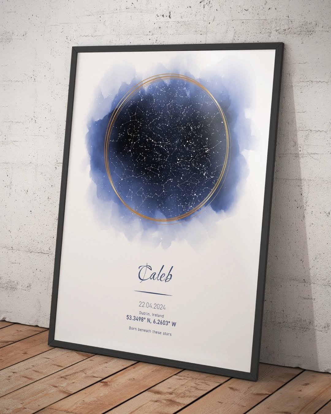 Framed custom star map print leaning against a wall, from our gifts for girlfriend guide