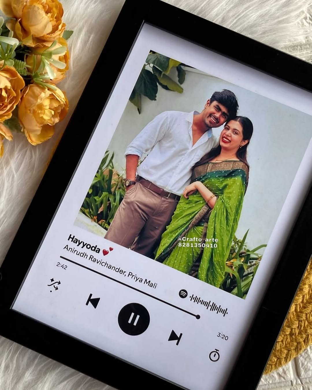 Framed custom Spotify song print with roses