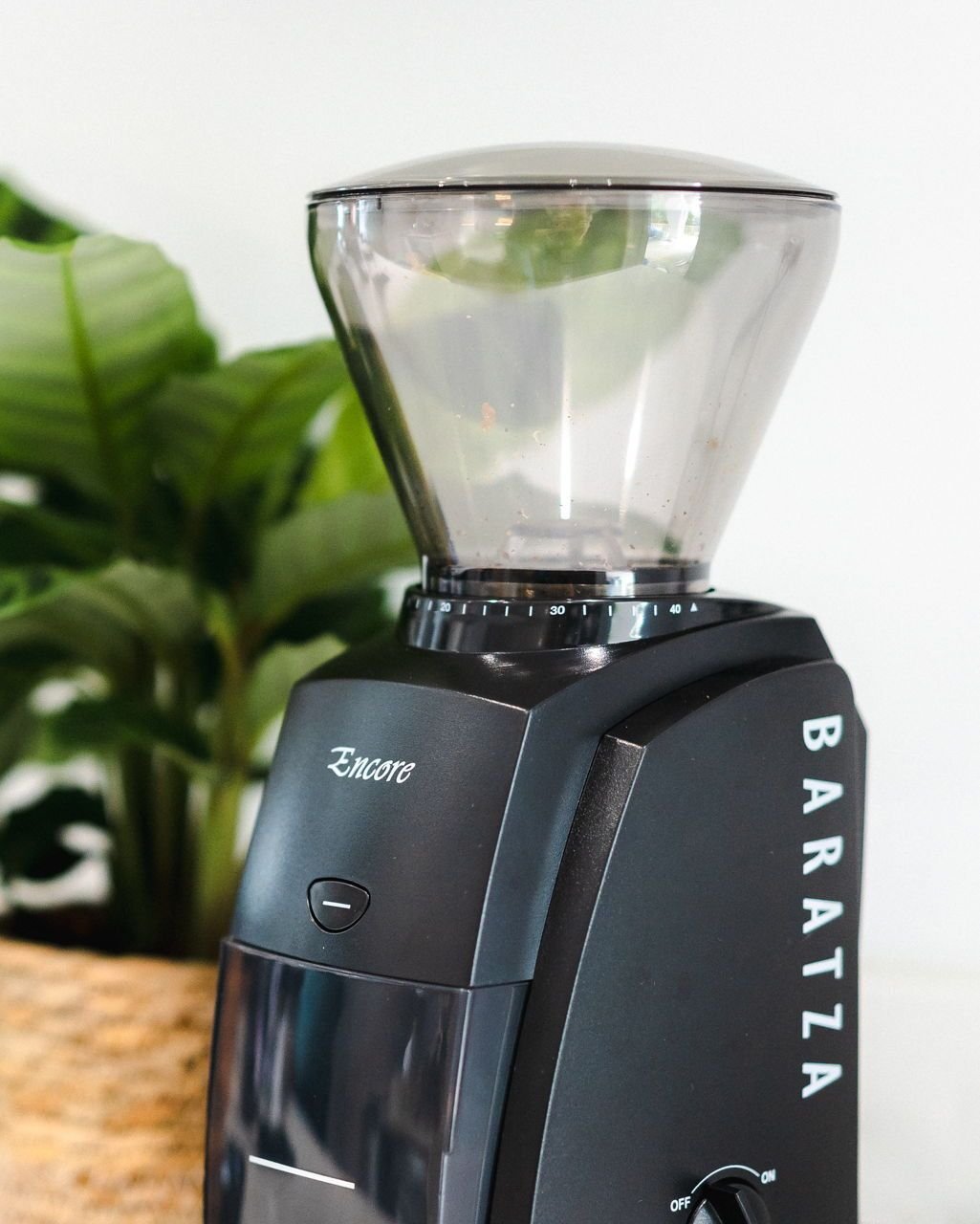 Burr coffee grinder on kitchen counter