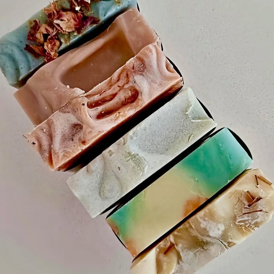 Stack of large handmade natural soap bars
