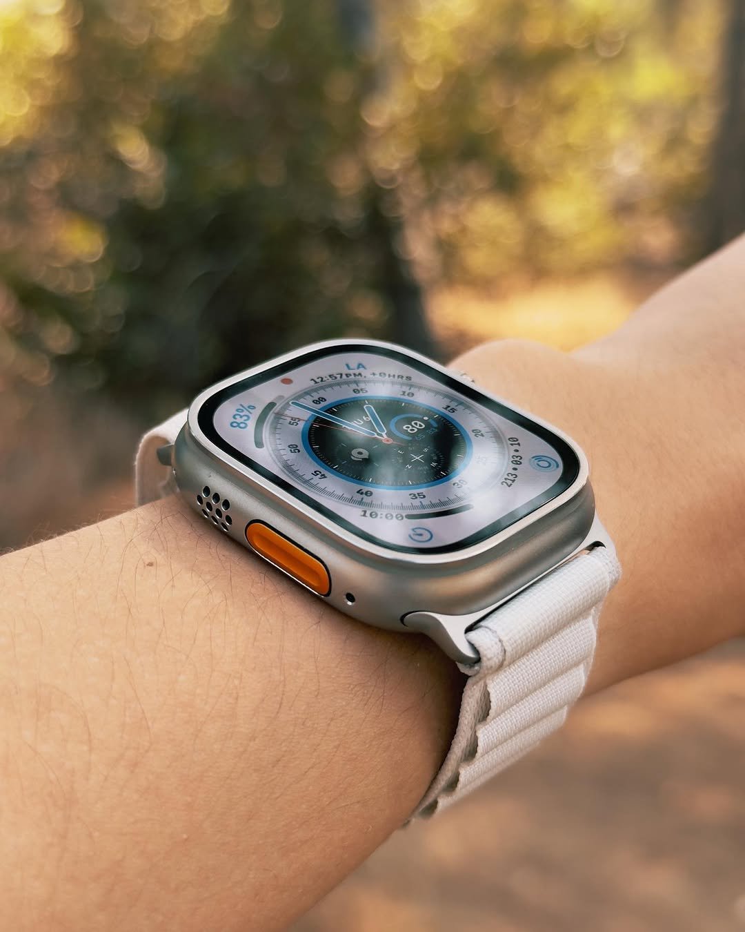 Apple Watch Ultra on wrist outdoors close-up