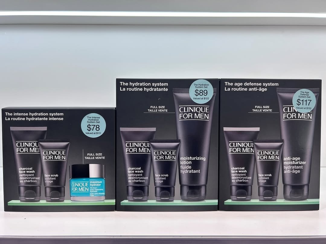 Clinique for Men skincare gift set boxes and tubes