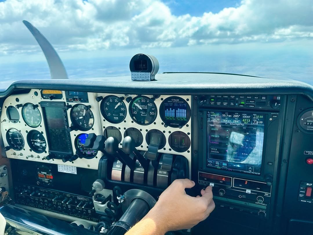 Small plane cockpit in flight