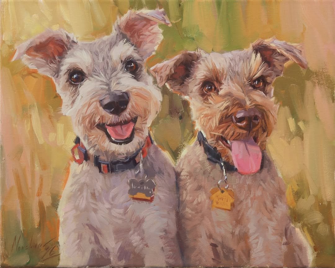 Oil portrait painting of two dogs