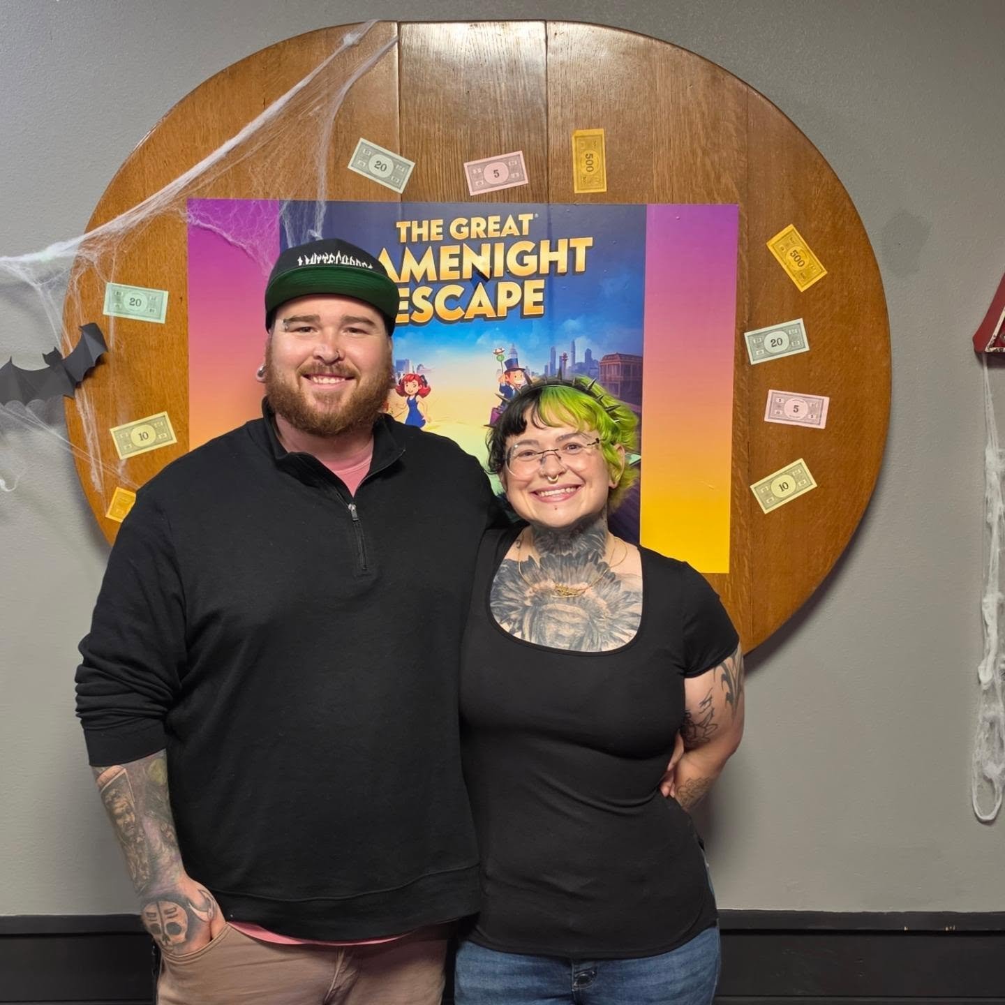 Couple posing after escaping an escape room