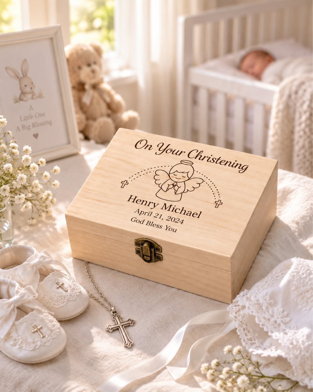 Engraved wooden keepsake box