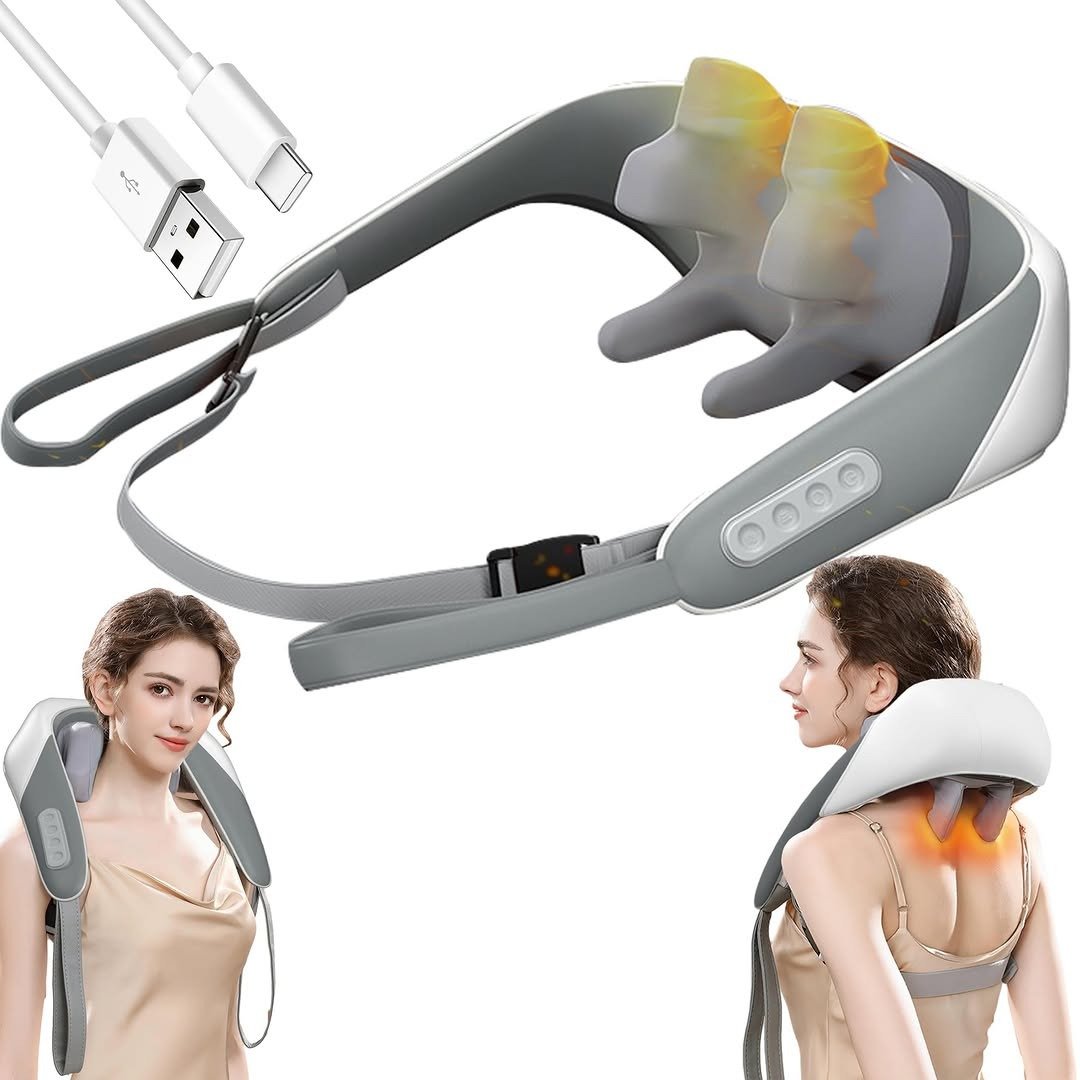 Heated neck and shoulder massager worn by woman