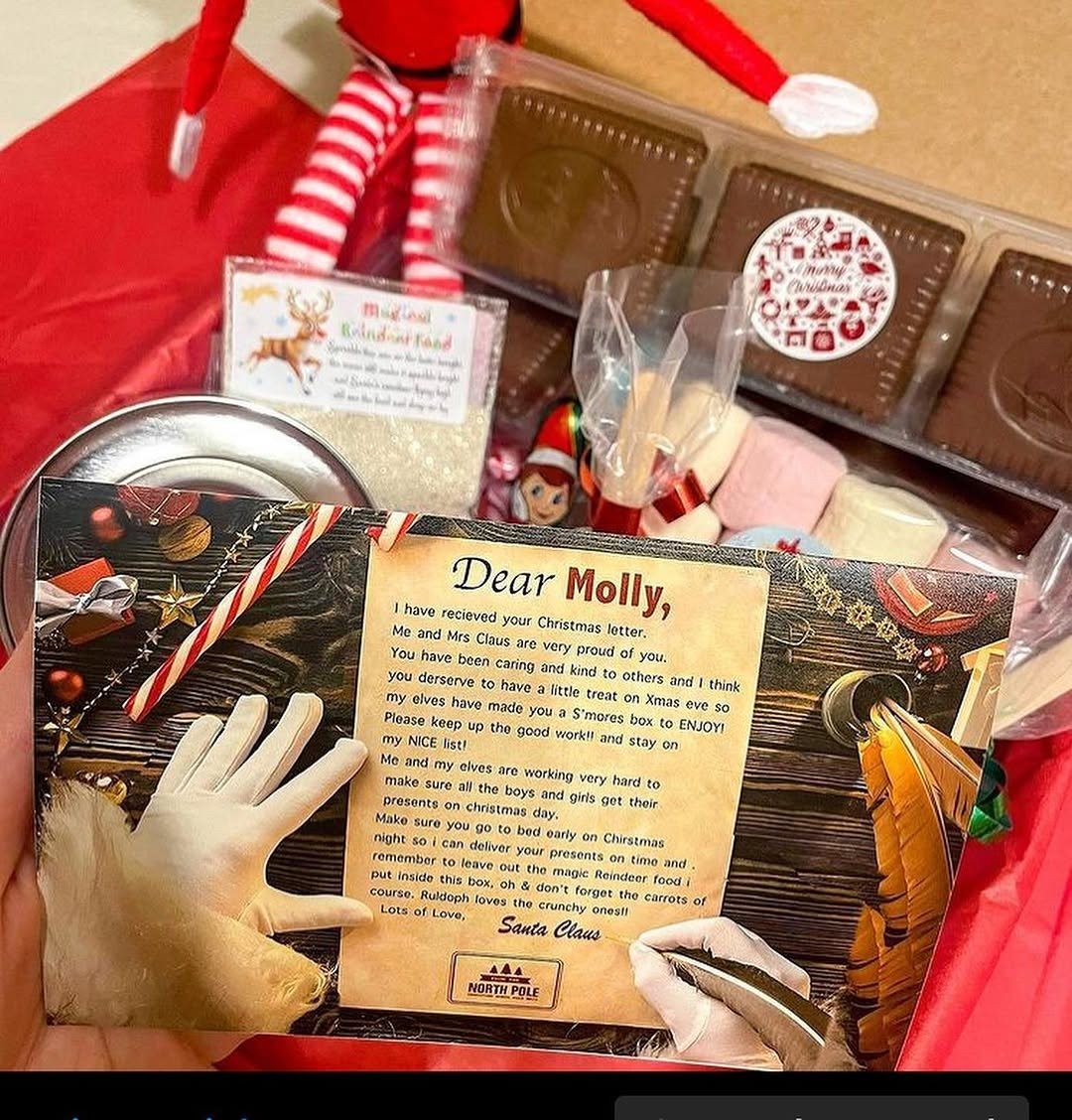 Open s'mores gift box with Santa letter