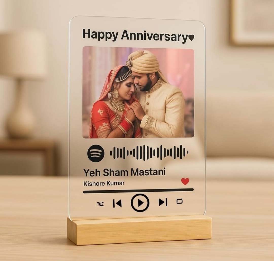 Acrylic Spotify song plaque on wooden stand