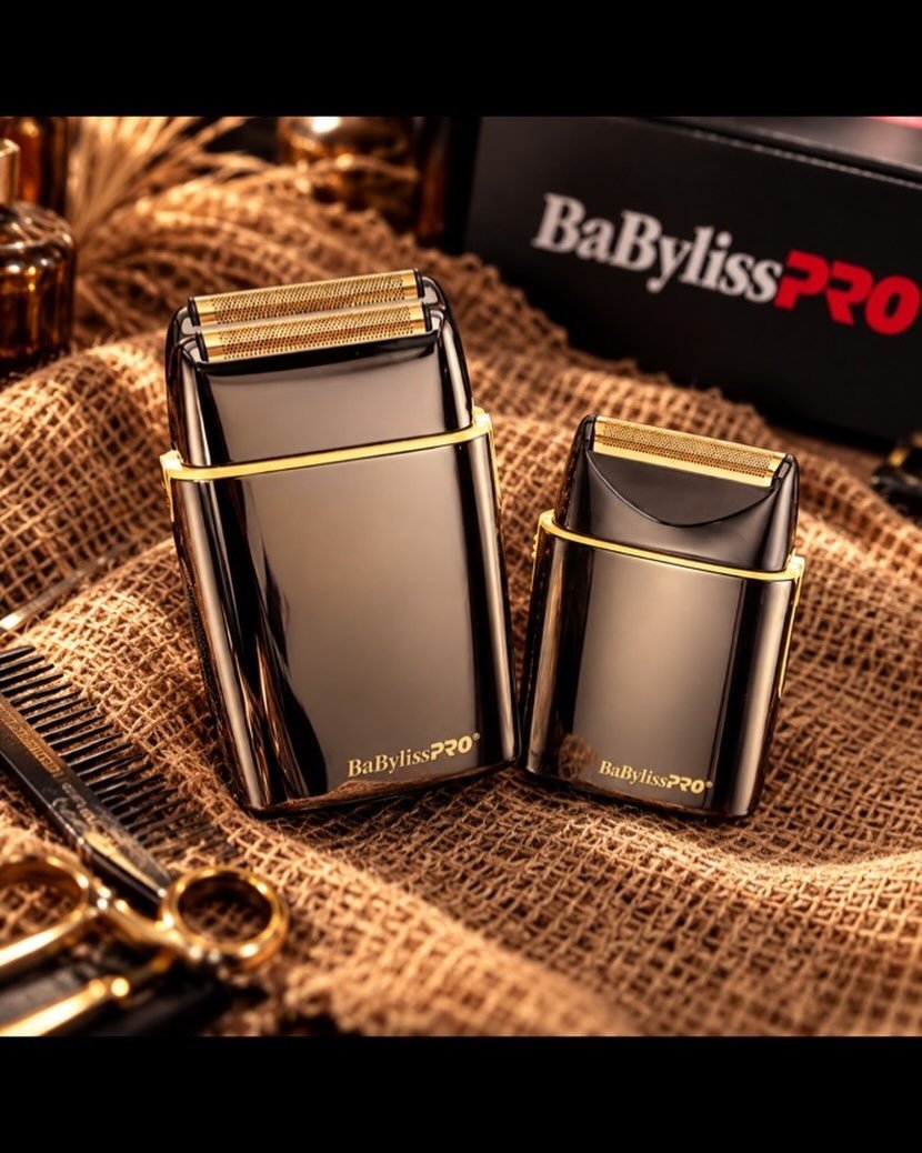 Black and gold foil shavers with barber tools